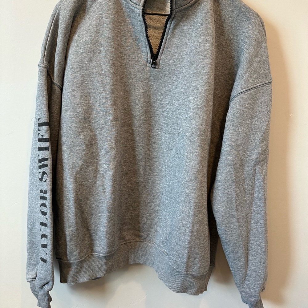 Taylor Swift Heather Gray Half Zip Sweatshirt with Taylor Eras Graphic - Picture 5 of 5